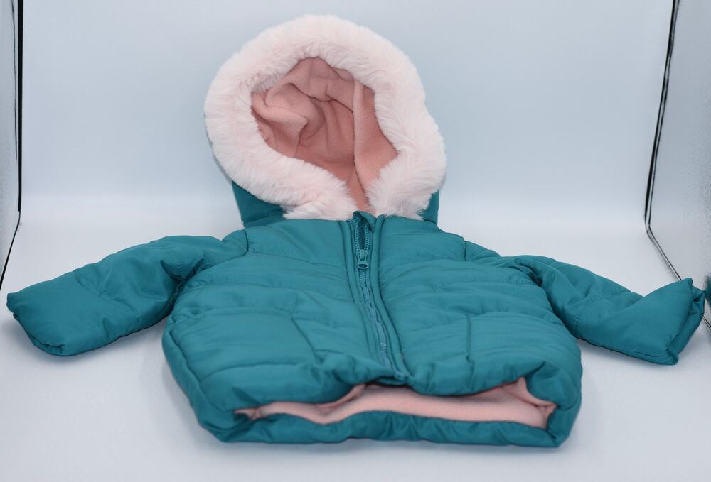 First impressions teal Coat Jacket pink inside Baby Girl 3-6 Months NEW